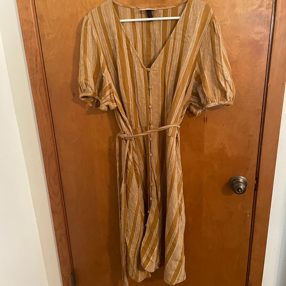 Vintage Inspired Mustard Yellow Striped Button Dress